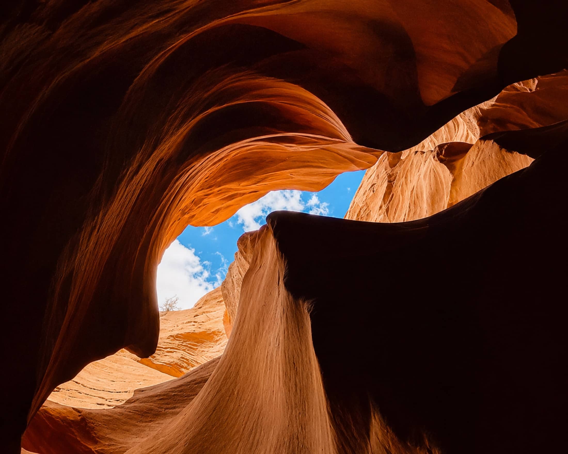 Sunlit red sandstone slot canyon in Zion country